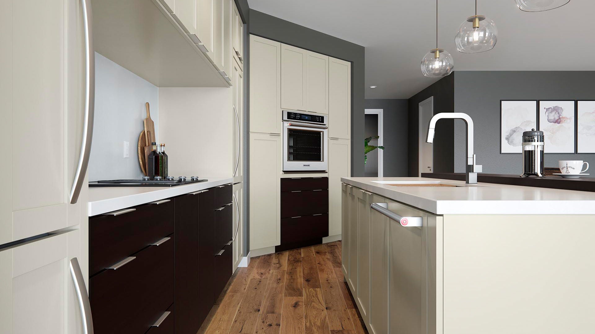 Leesburg Duraform Harbor and Hanover Duraform Espresso kitchen